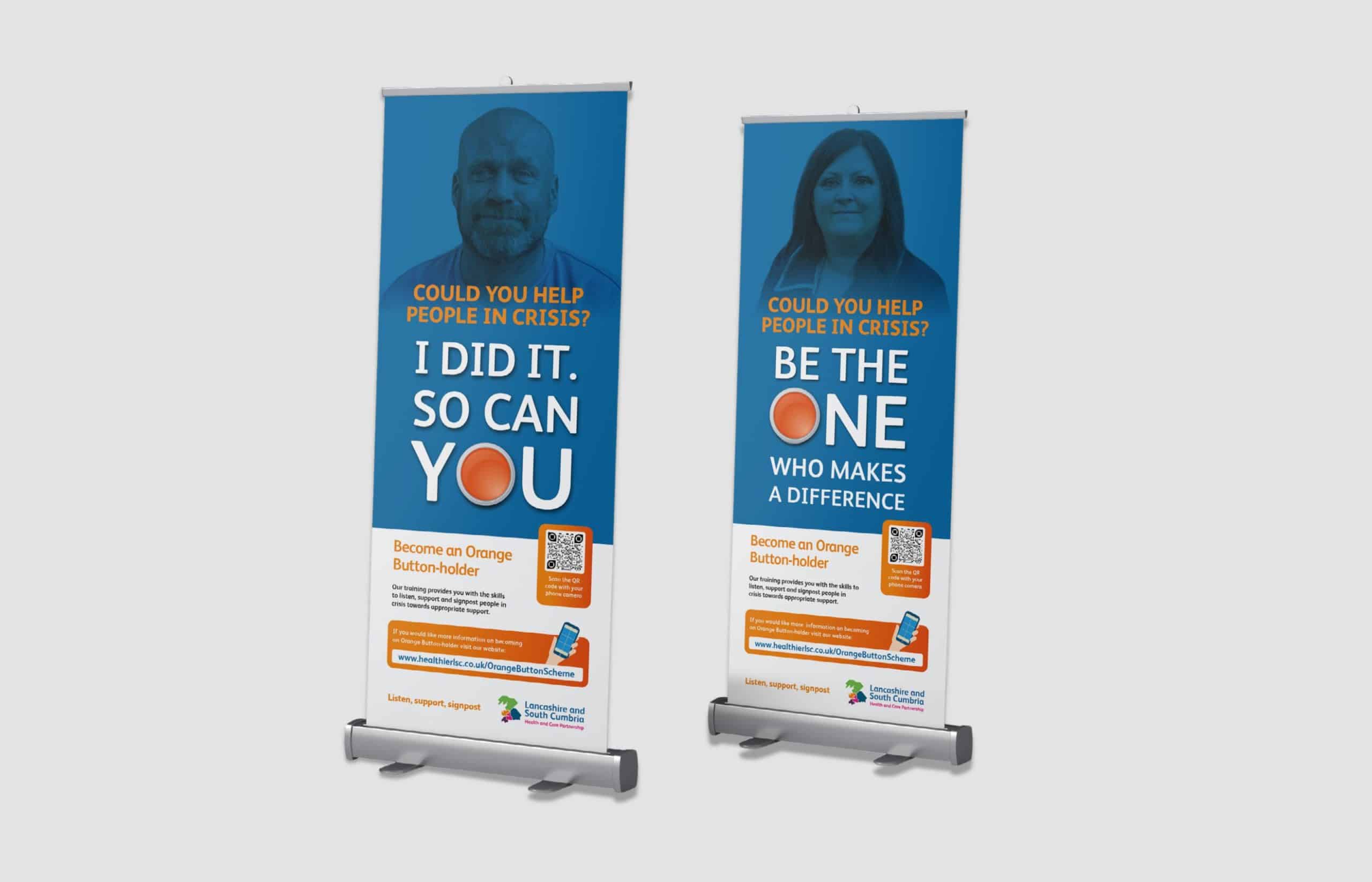 Orange Button banner stands