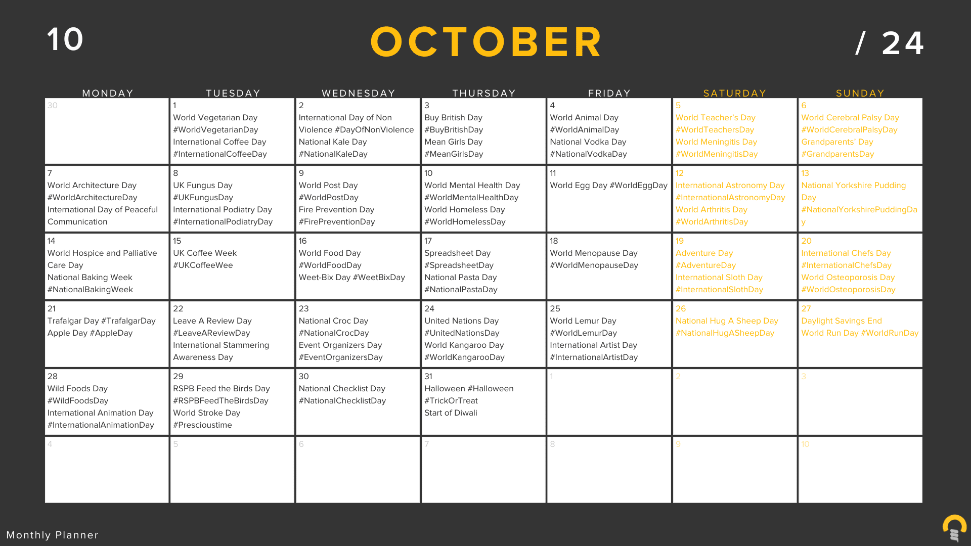 Social Media Calendar 2024 October